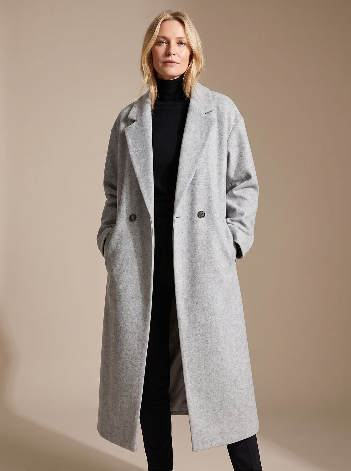 Women's Double-Breasted Long Tailored Winter Overcoat - Gray