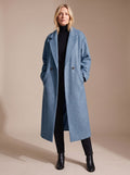 Women's Double-Breasted Long Tailored Winter Overcoat - Blue