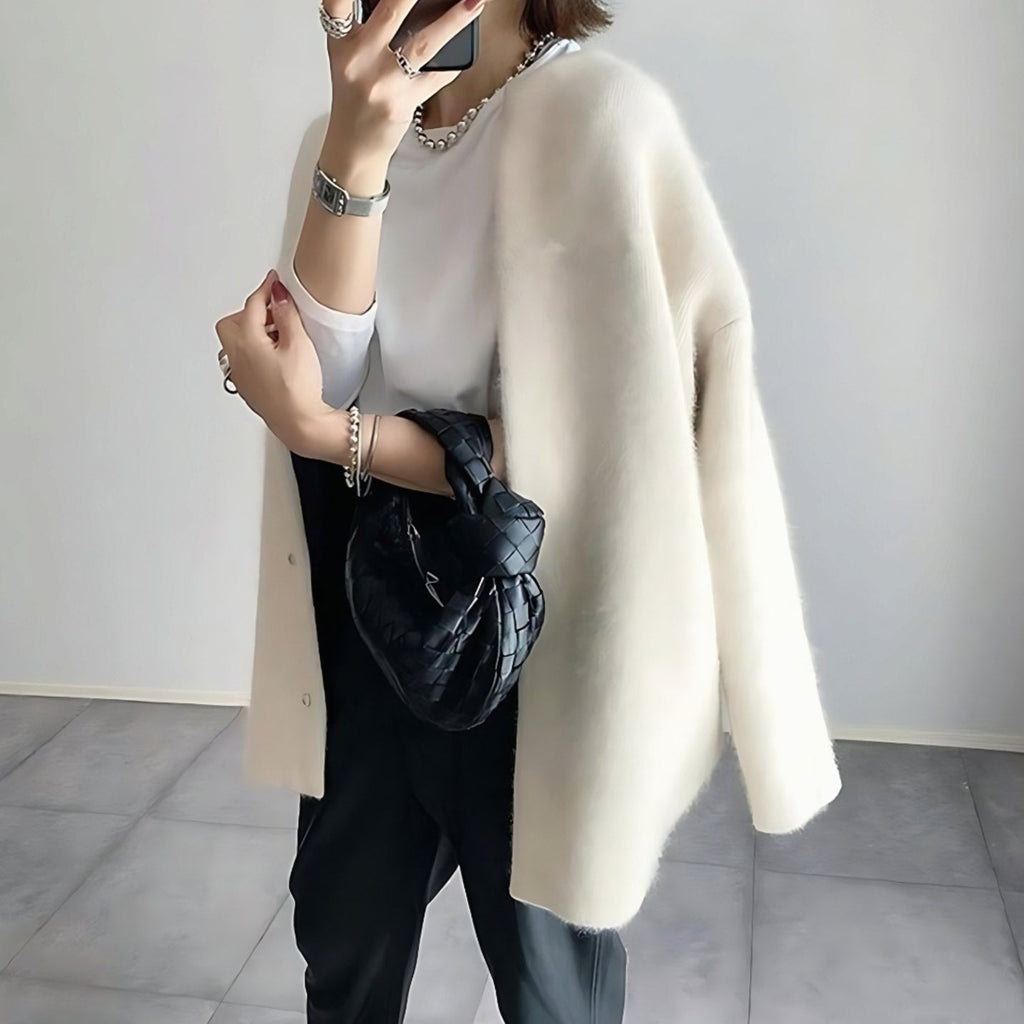 Women's Longline Crew Neck Snap Front Cardigan