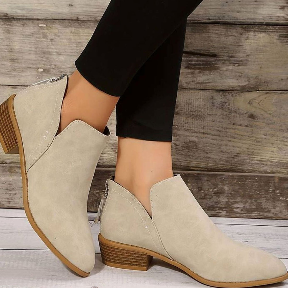 Women's Pointed-Toe Low Block Heel Ankle Boots - Gray