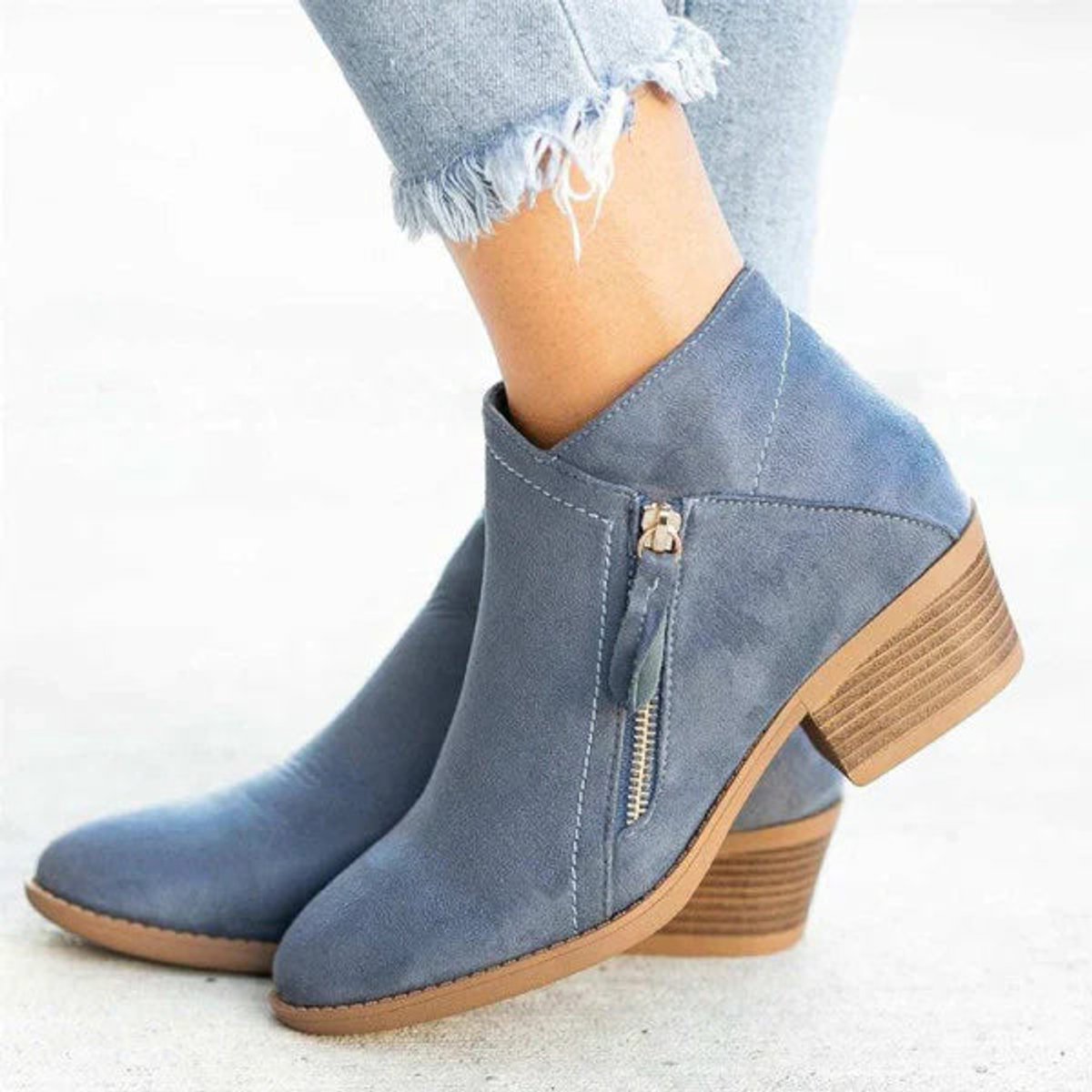 Women's Low-Heel Side-Zip Suede Ankle Boots