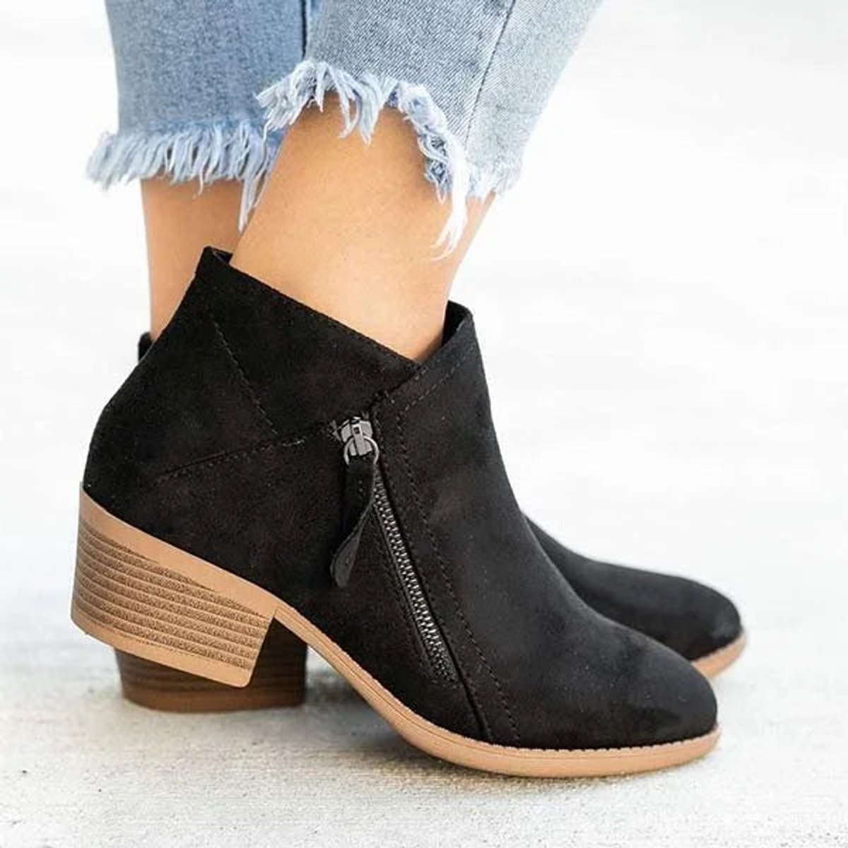 Women's Low-Heel Side-Zip Suede Ankle Boots