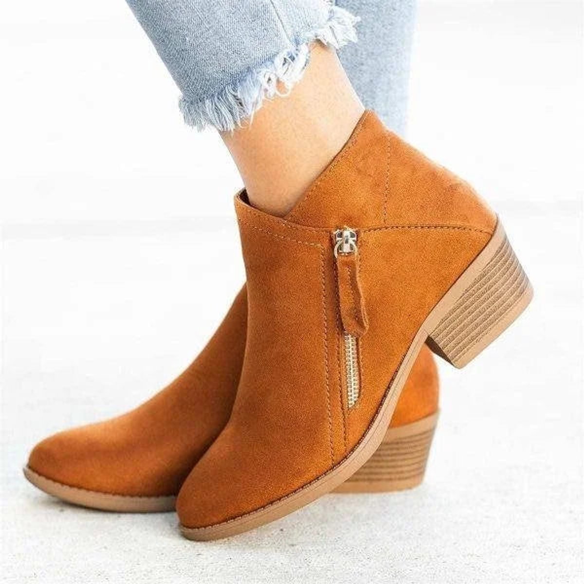 Women's Low-Heel Side-Zip Suede Ankle Boots