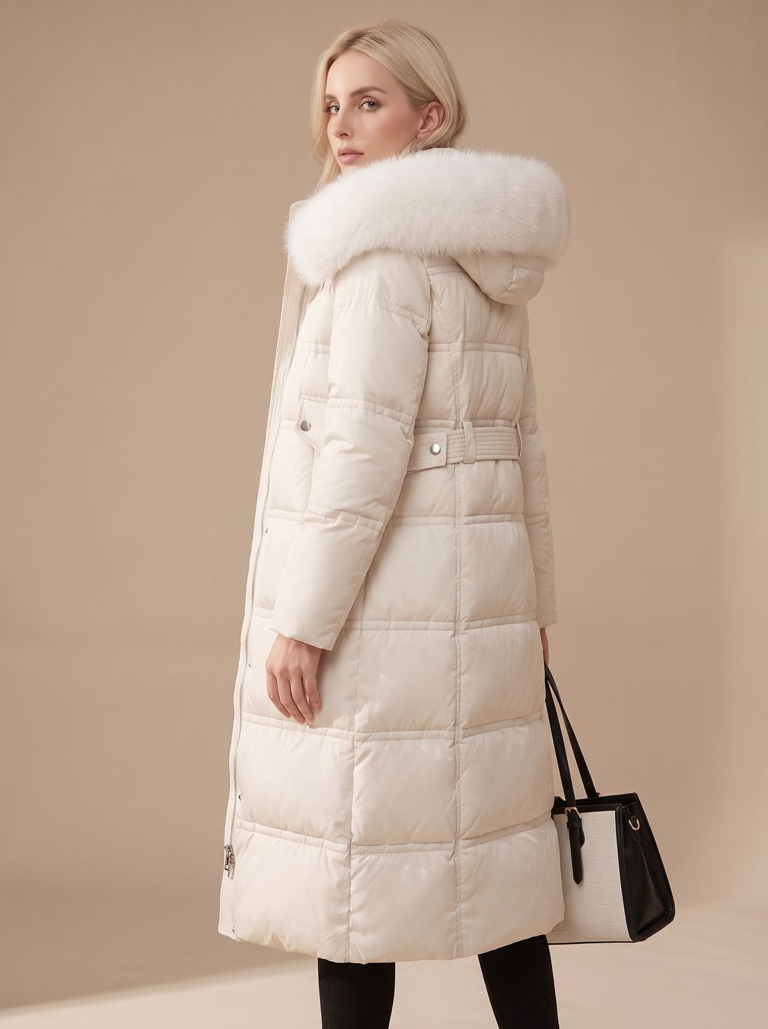 Women's Long Puffer Parka with Plush-Trimmed Hood