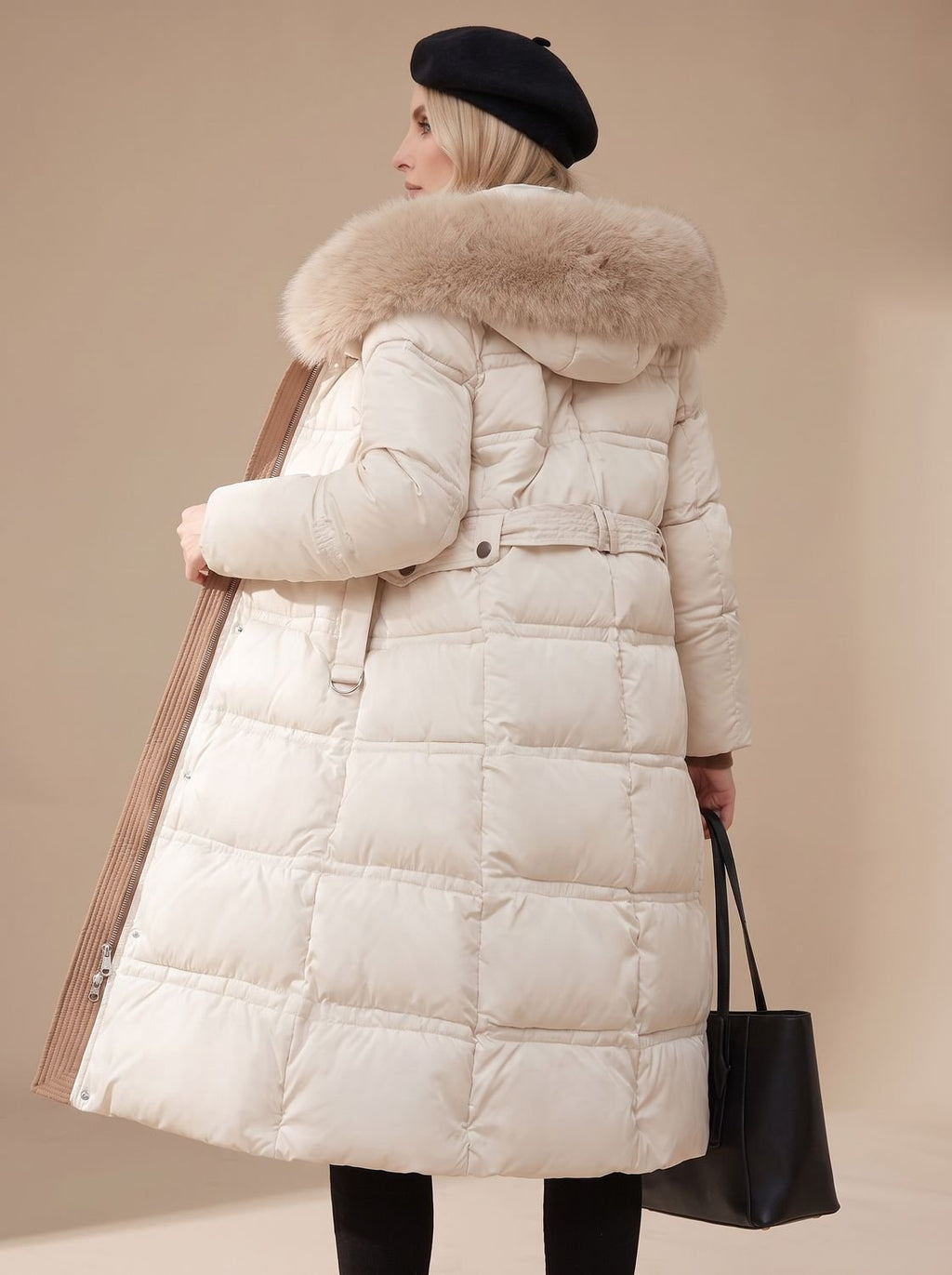 Women's Long Puffer Parka with Plush-Trimmed Hood