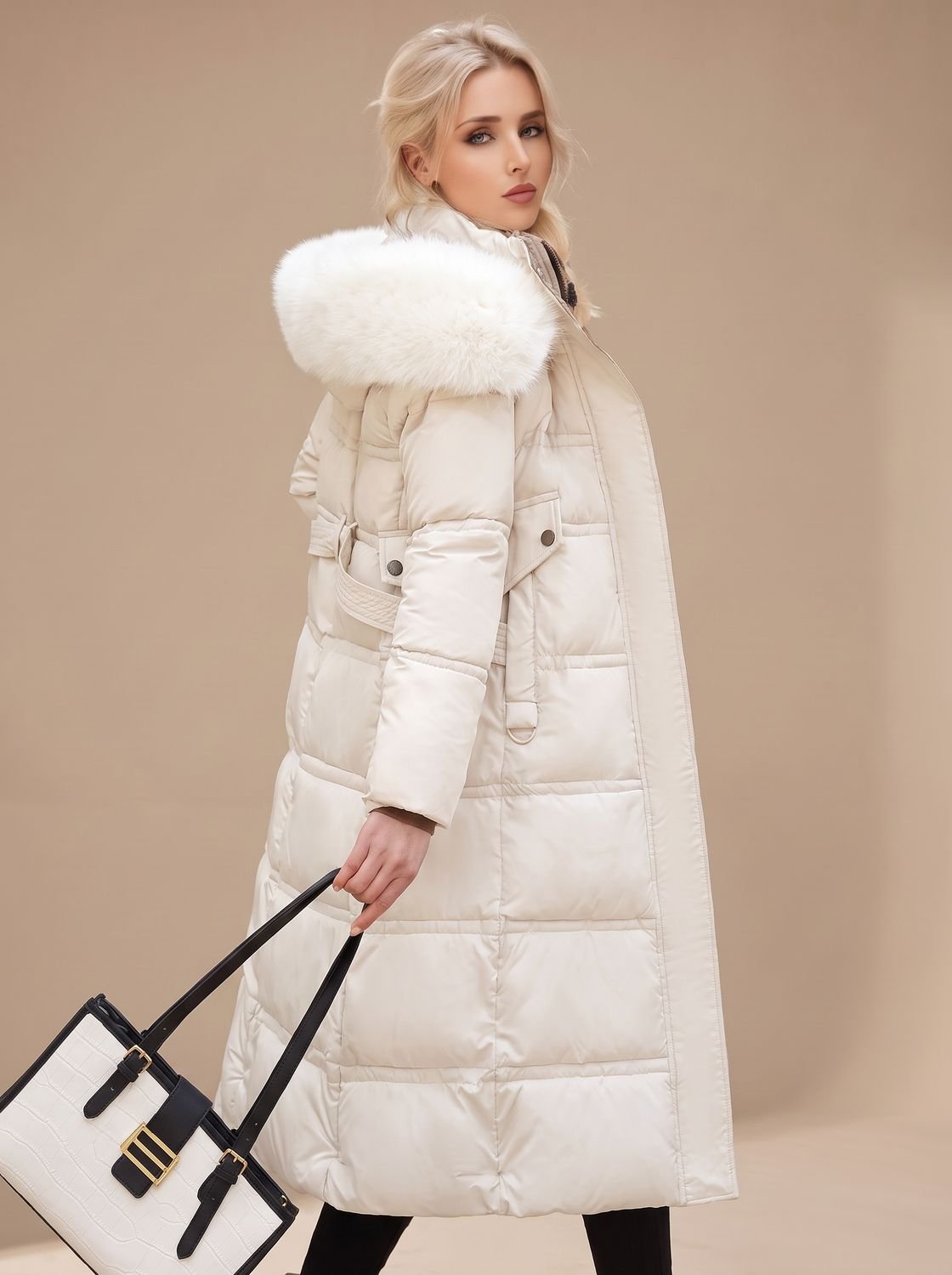 Women's Long Puffer Parka with Plush-Trimmed Hood