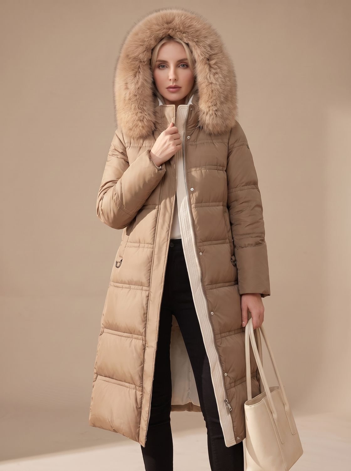 Women's Long Puffer Parka with Plush-Trimmed Hood
