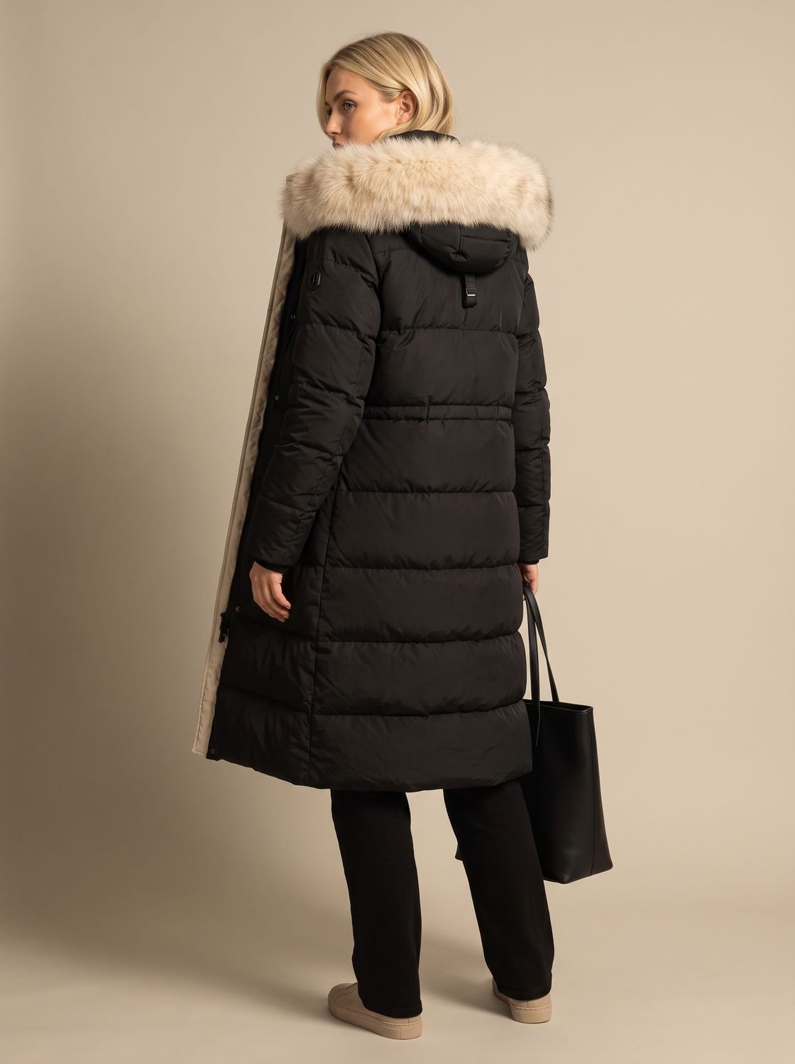 Women's Long Puffer Parka with Plush-Trimmed Hood