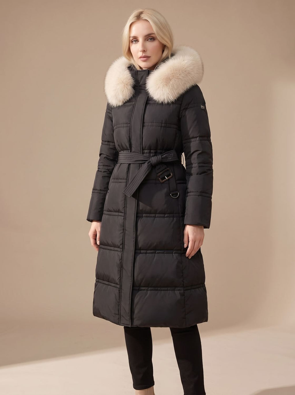 Women's Long Puffer Parka with Plush-Trimmed Hood