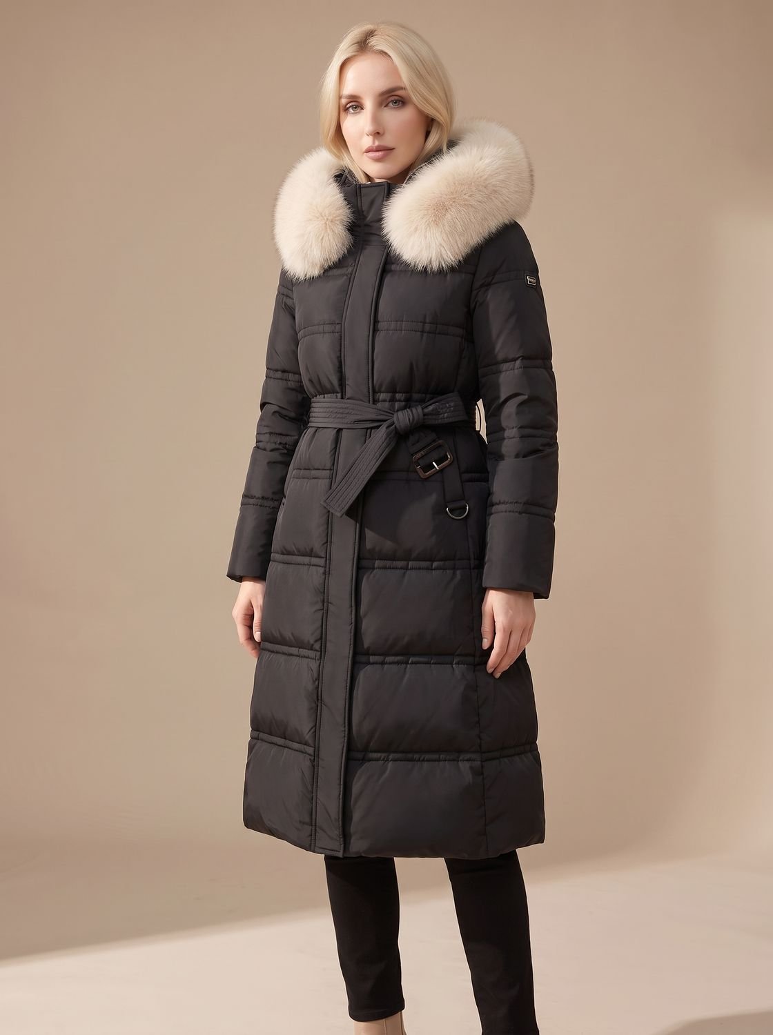 Women's Long Puffer Parka with Plush-Trimmed Hood