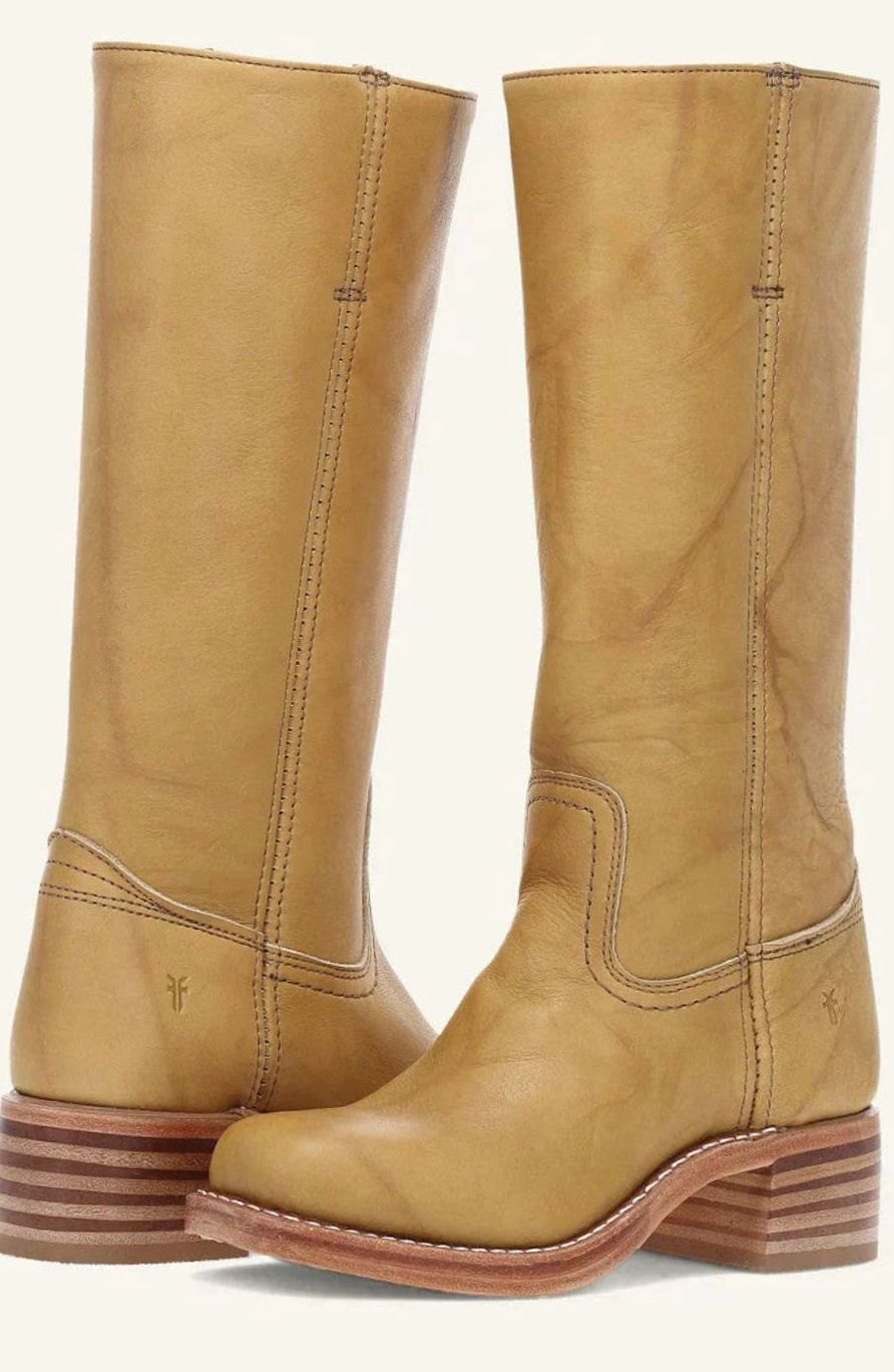Women's Stacked-Heel Leather Western Boots - Light Brown