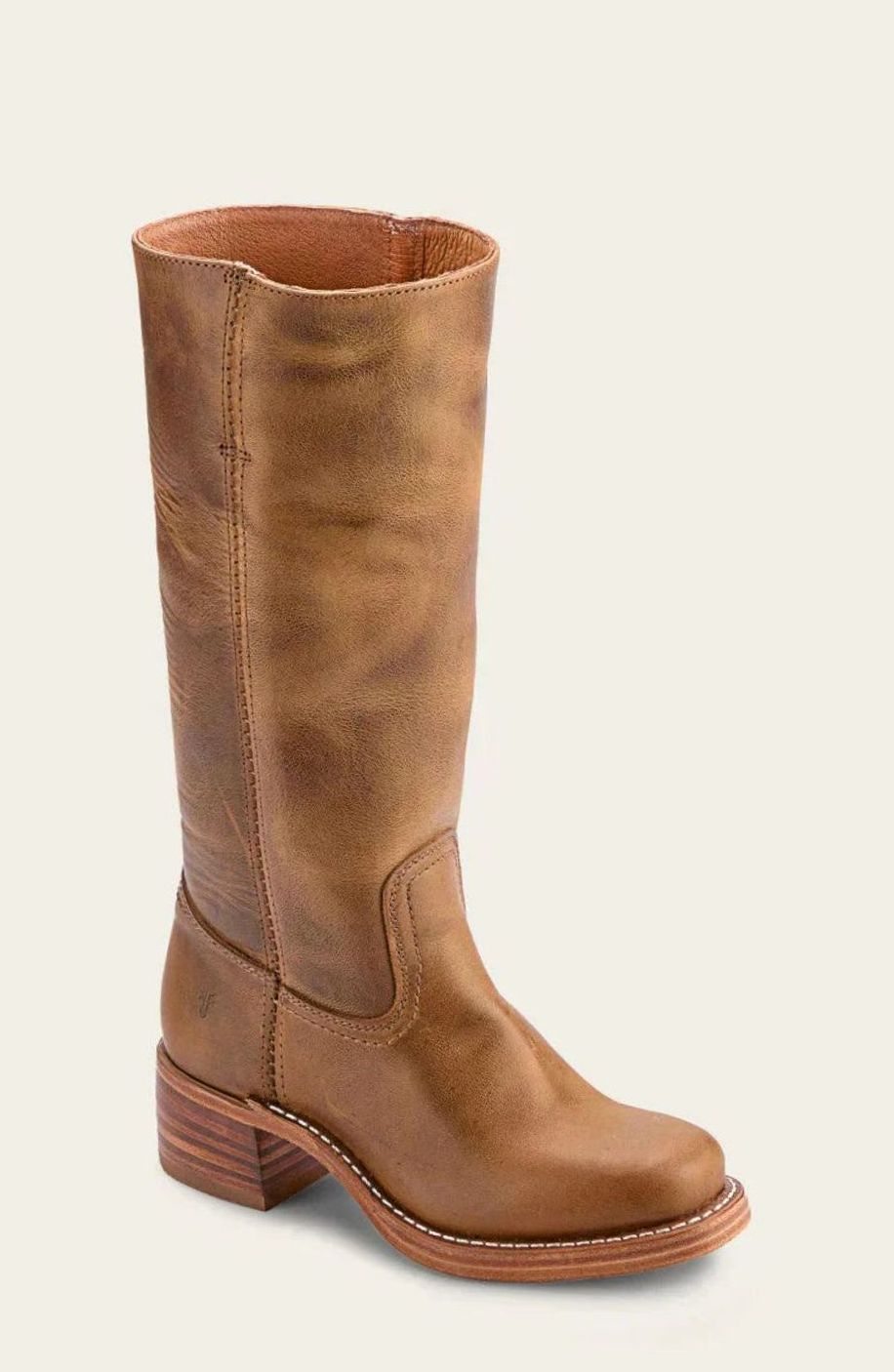 Women's Stacked-Heel Leather Western Boots - Brown