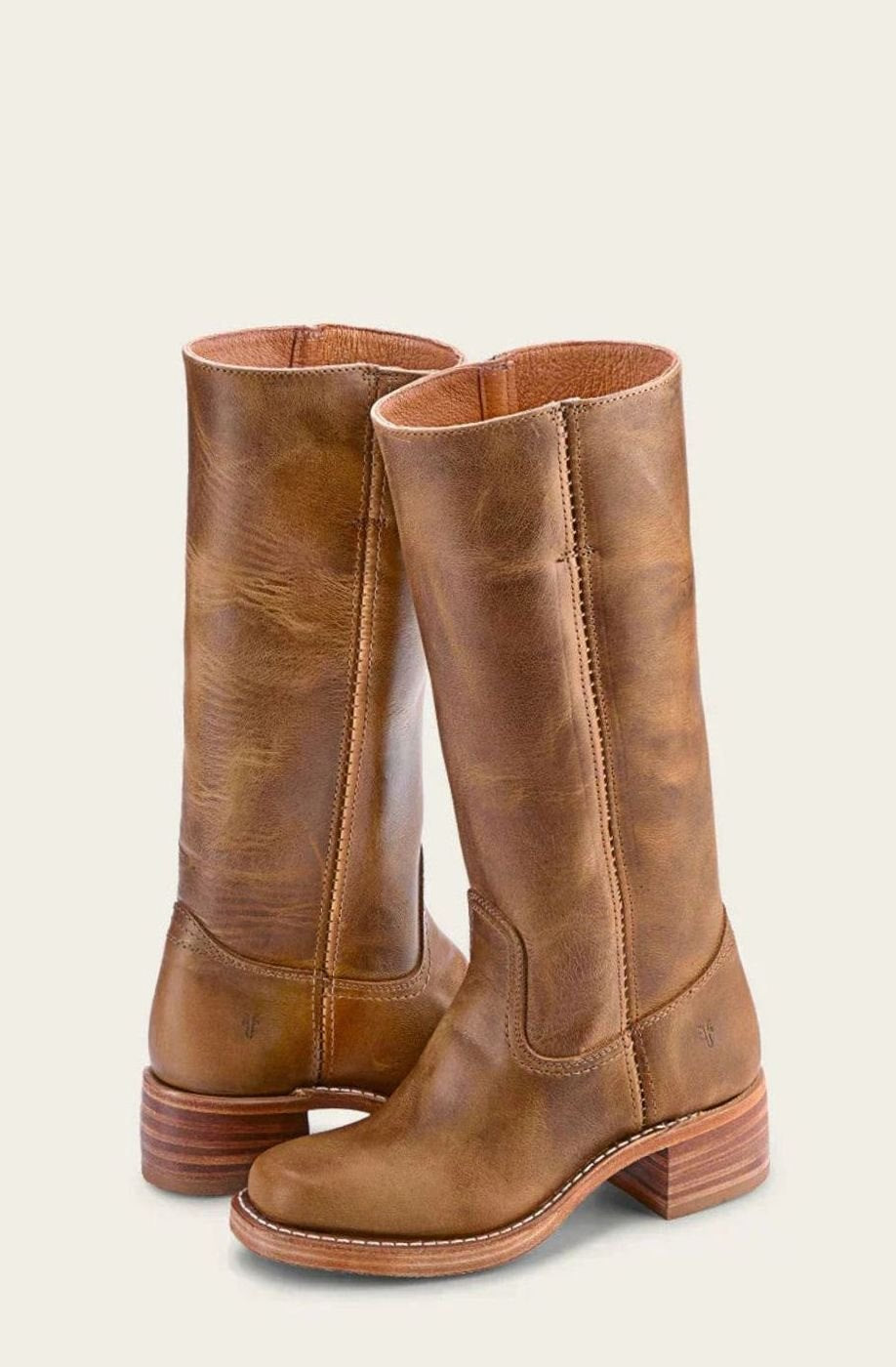 Women's Stacked-Heel Leather Western Boots - Dark Brown