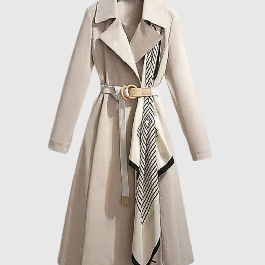 Women's Belted Notch Collar Midi Trench Coat - Beige
