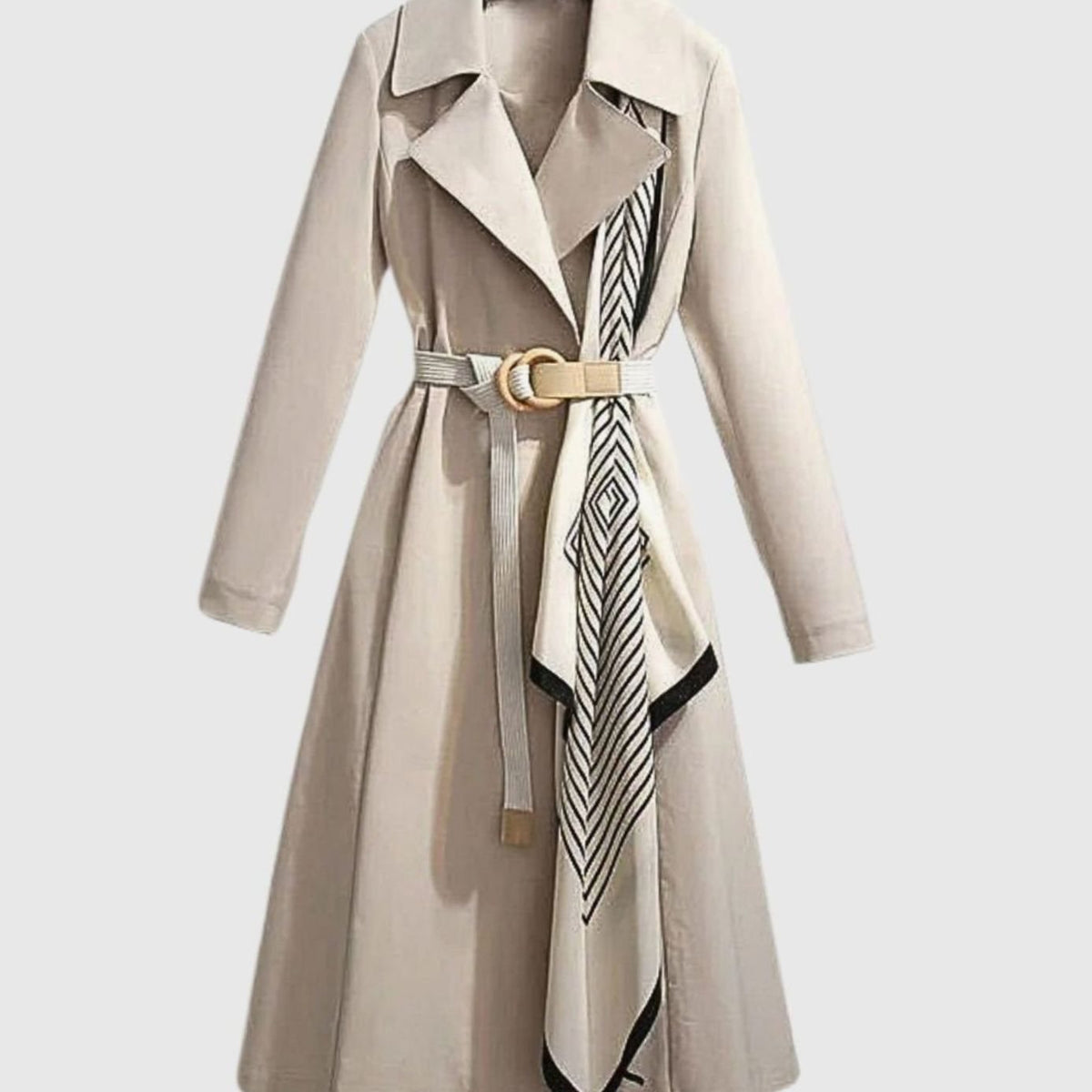 Women's Belted Notch Collar Midi Trench Coat - Beige