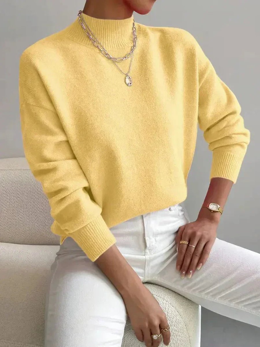 Women's Mock Neck Relaxed-Fit Knit Turtleneck Sweater - Yellow