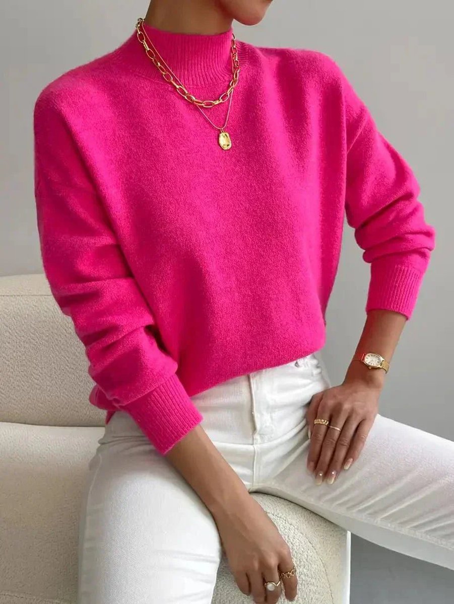 Women's Mock Neck Relaxed-Fit Knit Turtleneck Sweater - Pink