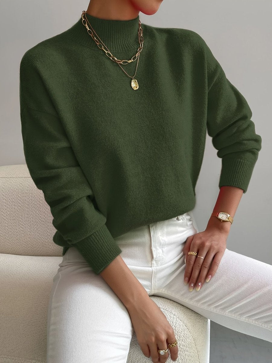Women's Mock Neck Relaxed-Fit Knit Turtleneck Sweater - Green