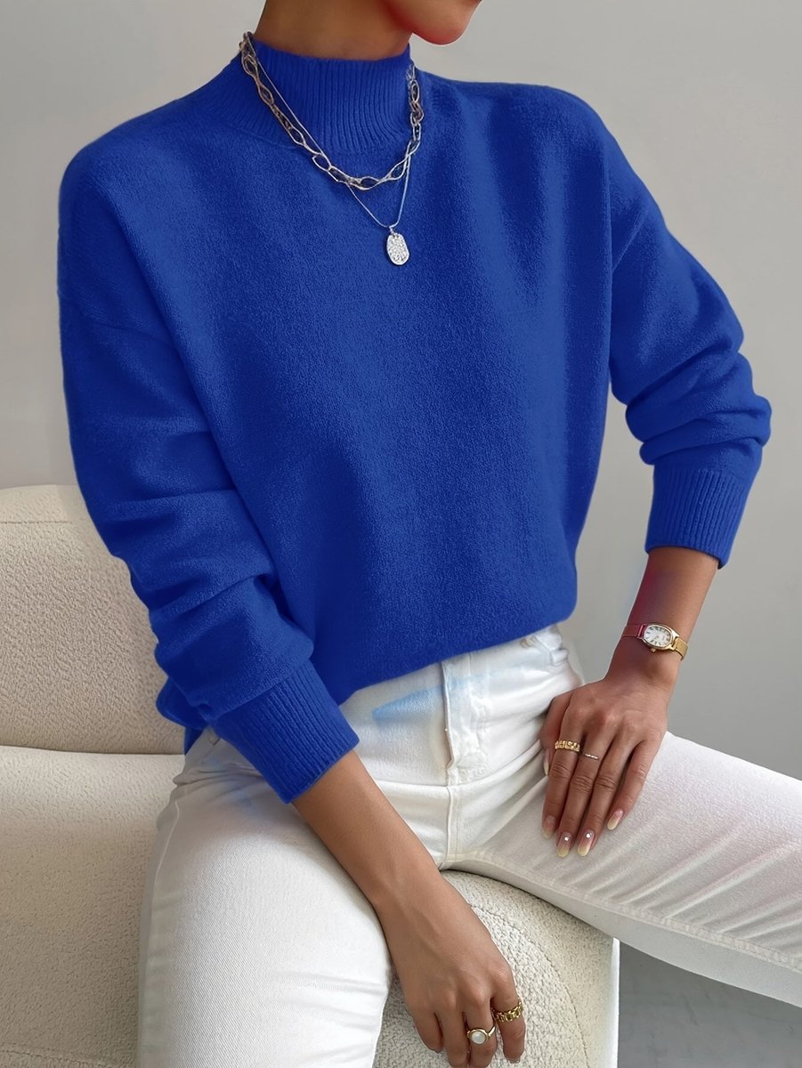 Women's Mock Neck Relaxed-Fit Knit Turtleneck Sweater - Blue