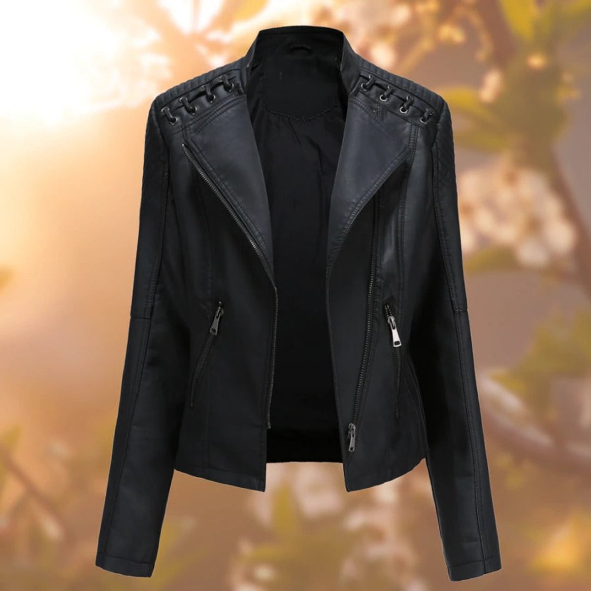 Women's Zip-Up Faux Leather Biker Jacket