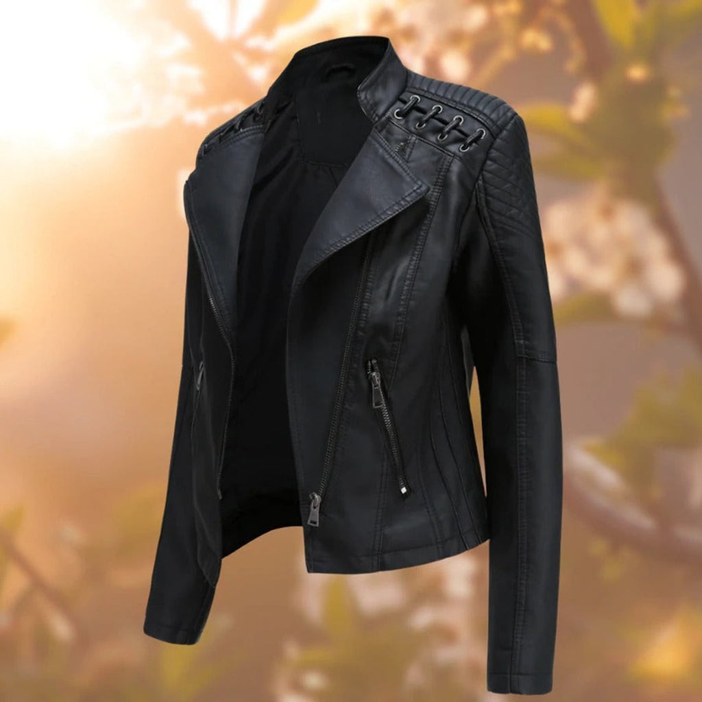 Women's Zip-Up Faux Leather Biker Jacket