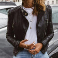 Women's Moto Zip-Up Faux Leather Jacket - Black
