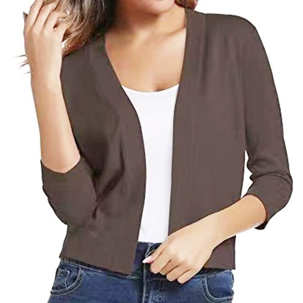 Women's Cropped Open Front Three-Quarter Sleeve Cardigan