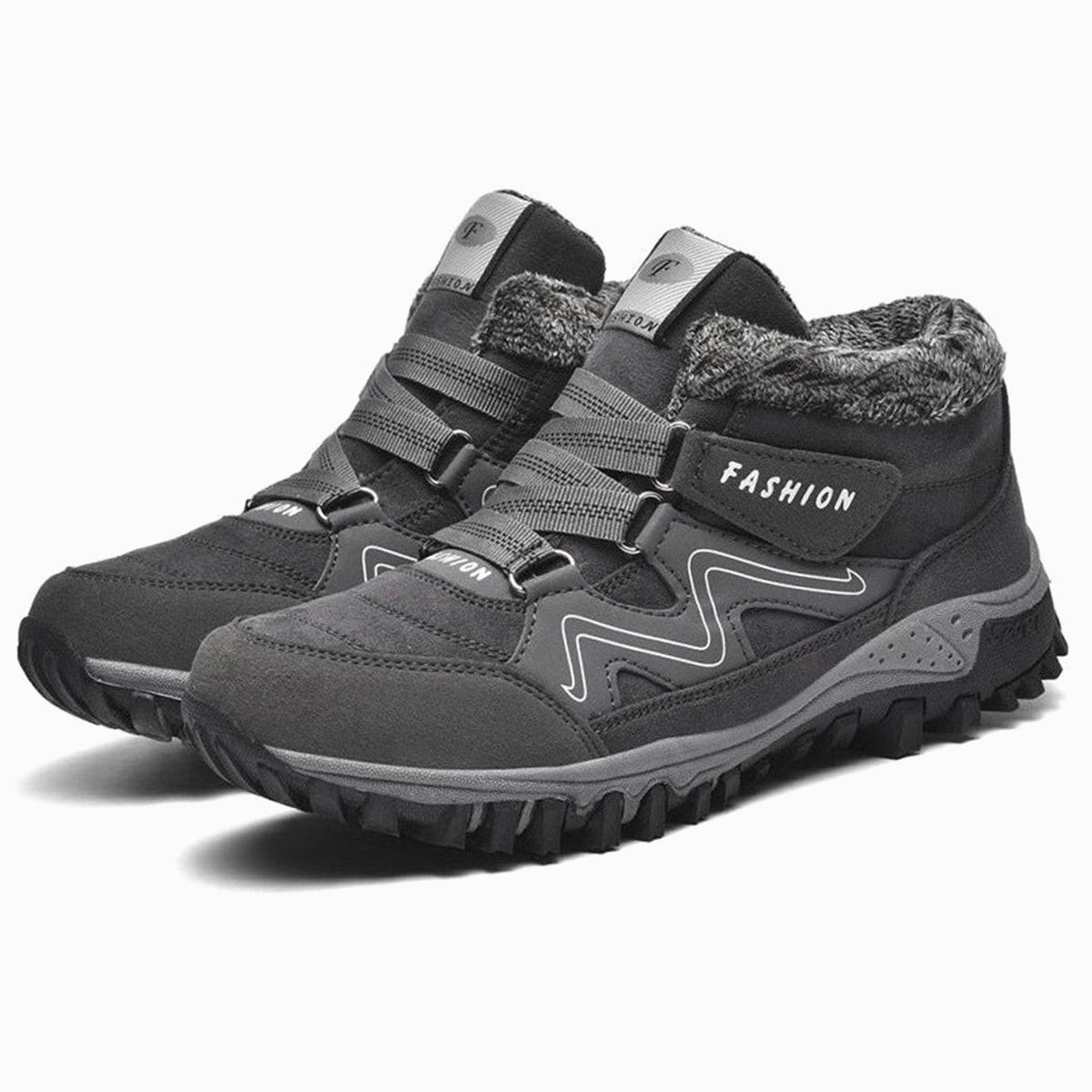 Women's Orthopedic Faux Fur Lace-Up Winter Sneaker Boots - Gray