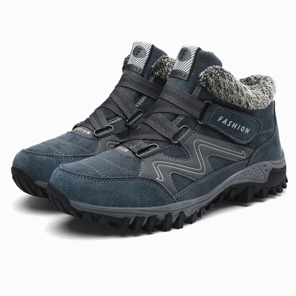 Women's Orthopedic Faux Fur Lace-Up Winter Sneaker Boots - Blue