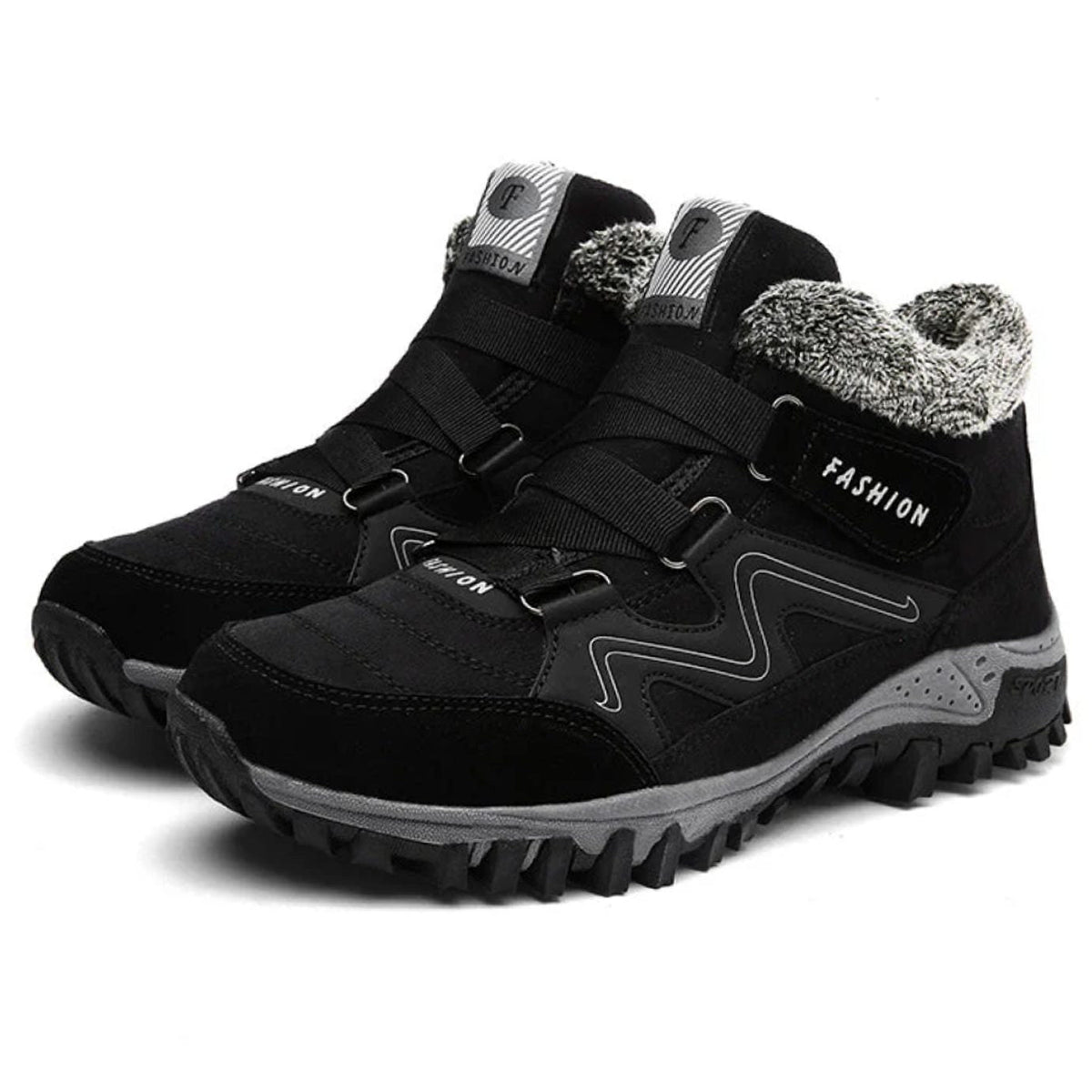 Women's Orthopedic Faux Fur Lace-Up Winter Sneaker Boots - Black