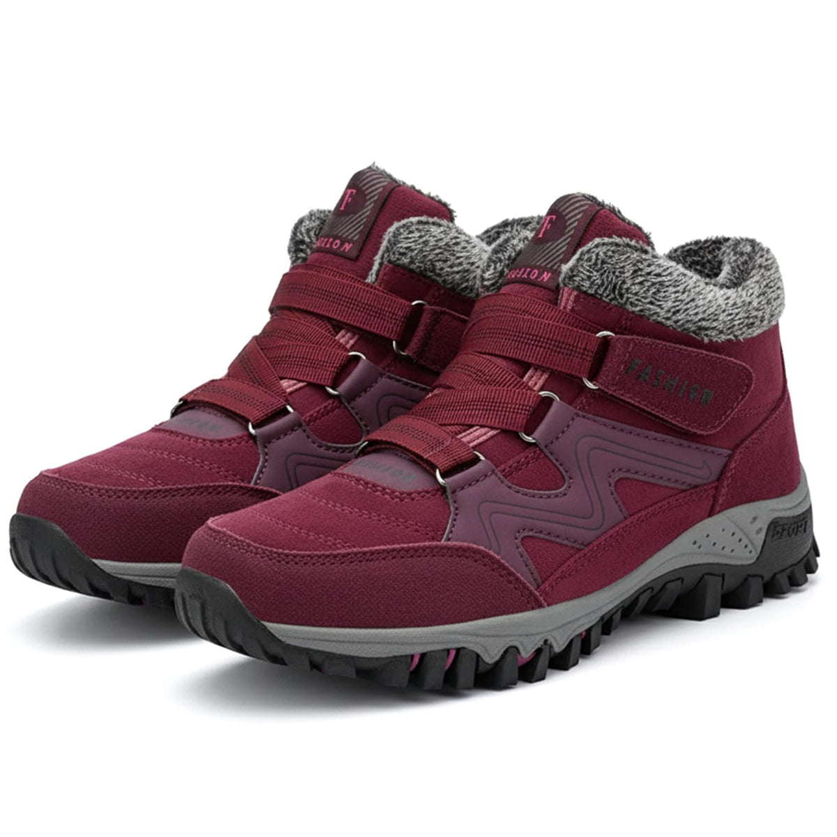 Women's Orthopedic Faux Fur Lace-Up Winter Sneaker Boots - Red