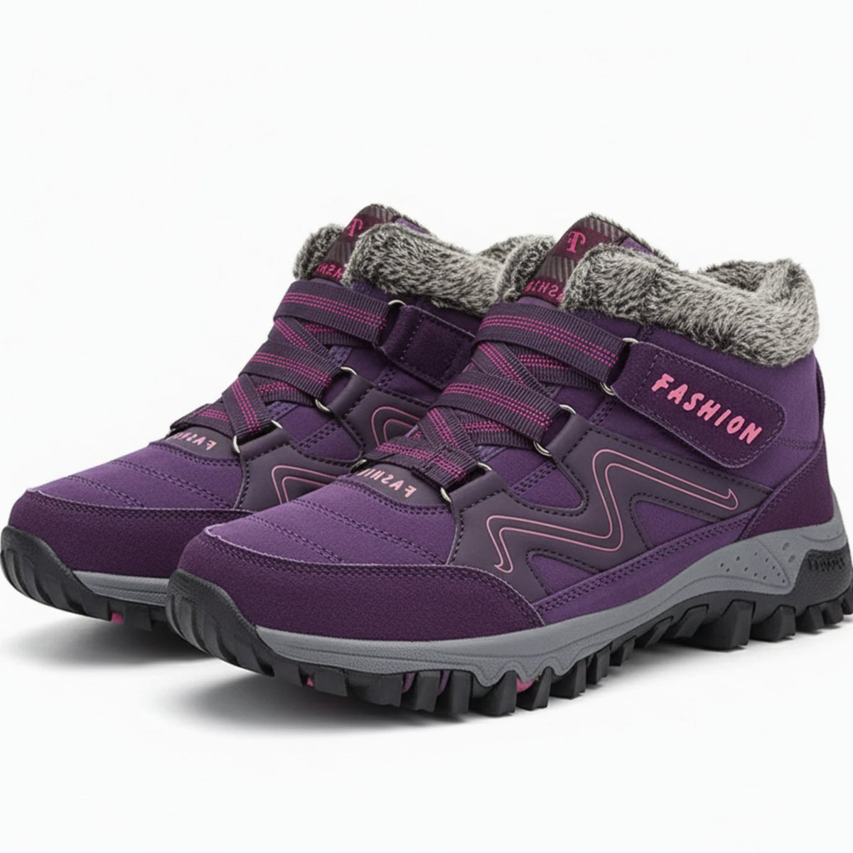 Women's Orthopedic Faux Fur Lace-Up Winter Sneaker Boots - Purple