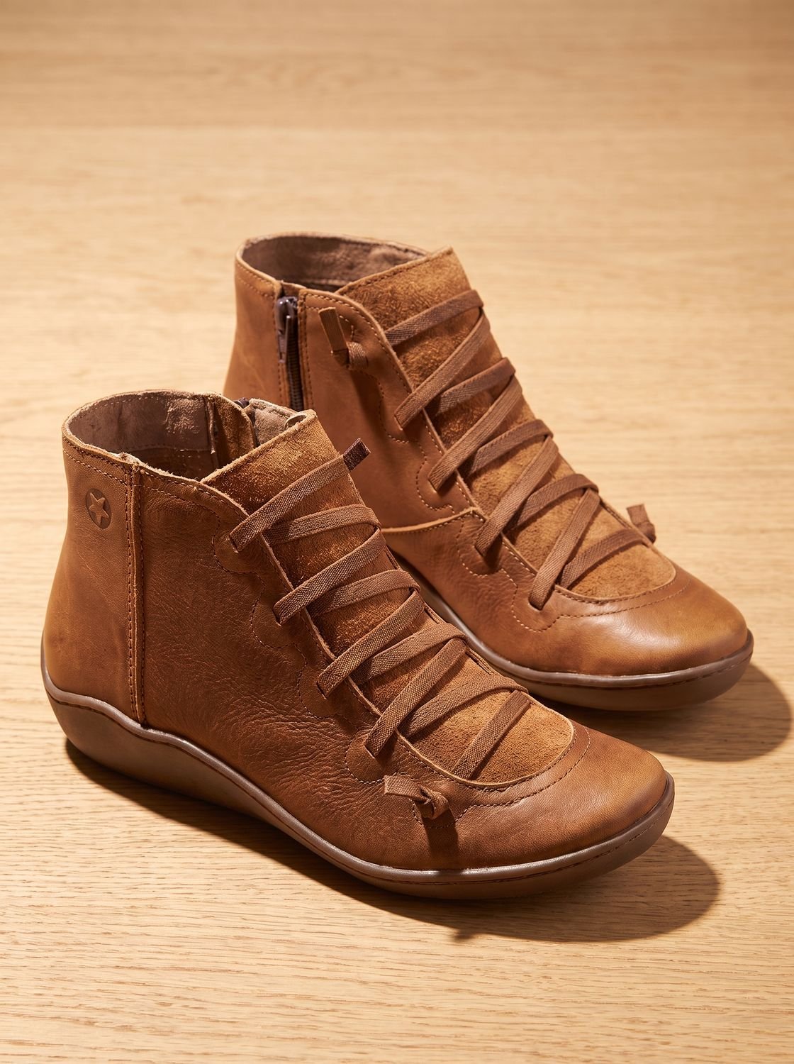 Women's Arch Support Lace-Up Wedge Ankle Booties - Brown