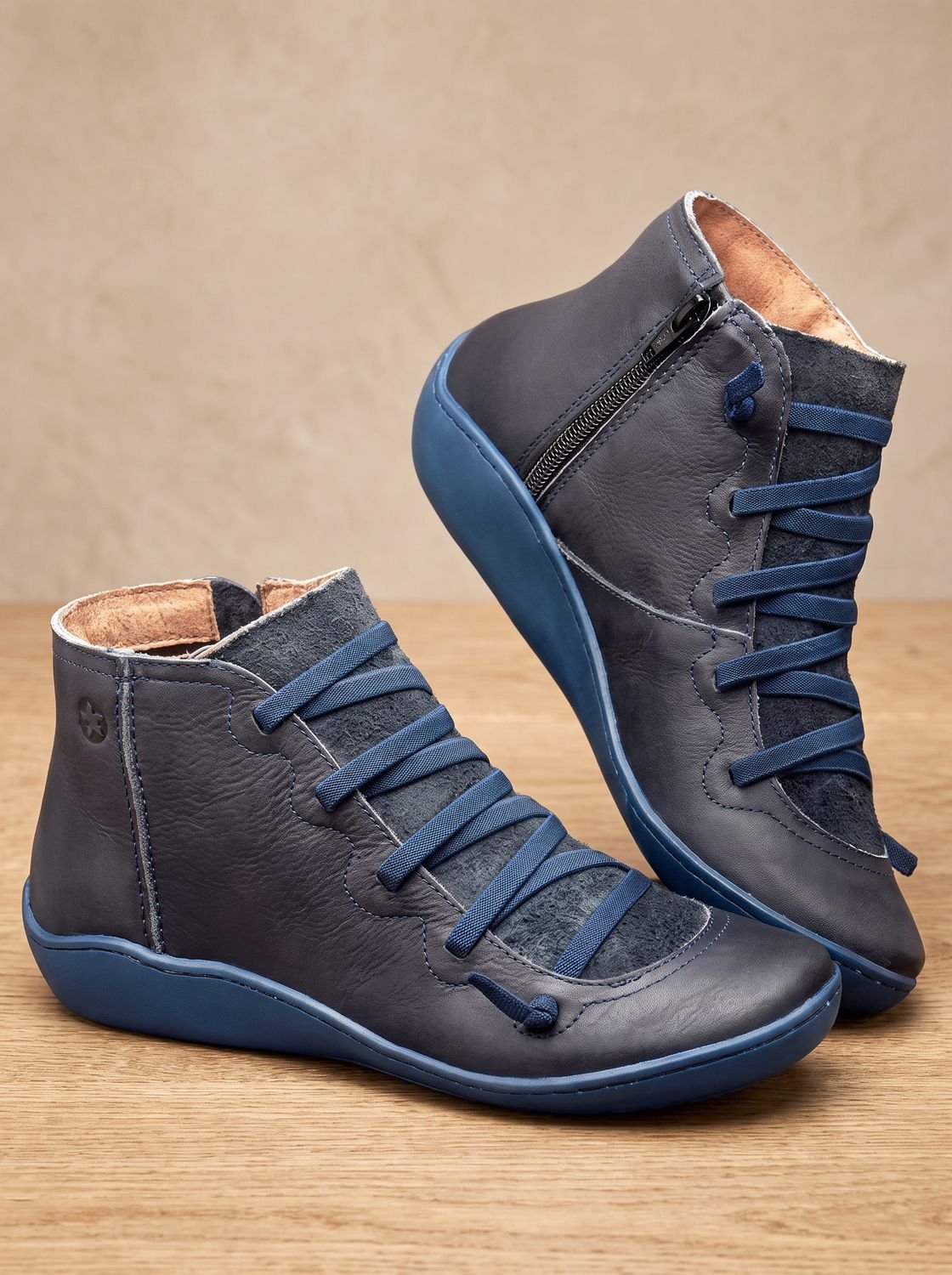 Women's Arch Support Lace-Up Wedge Ankle Booties - Blue