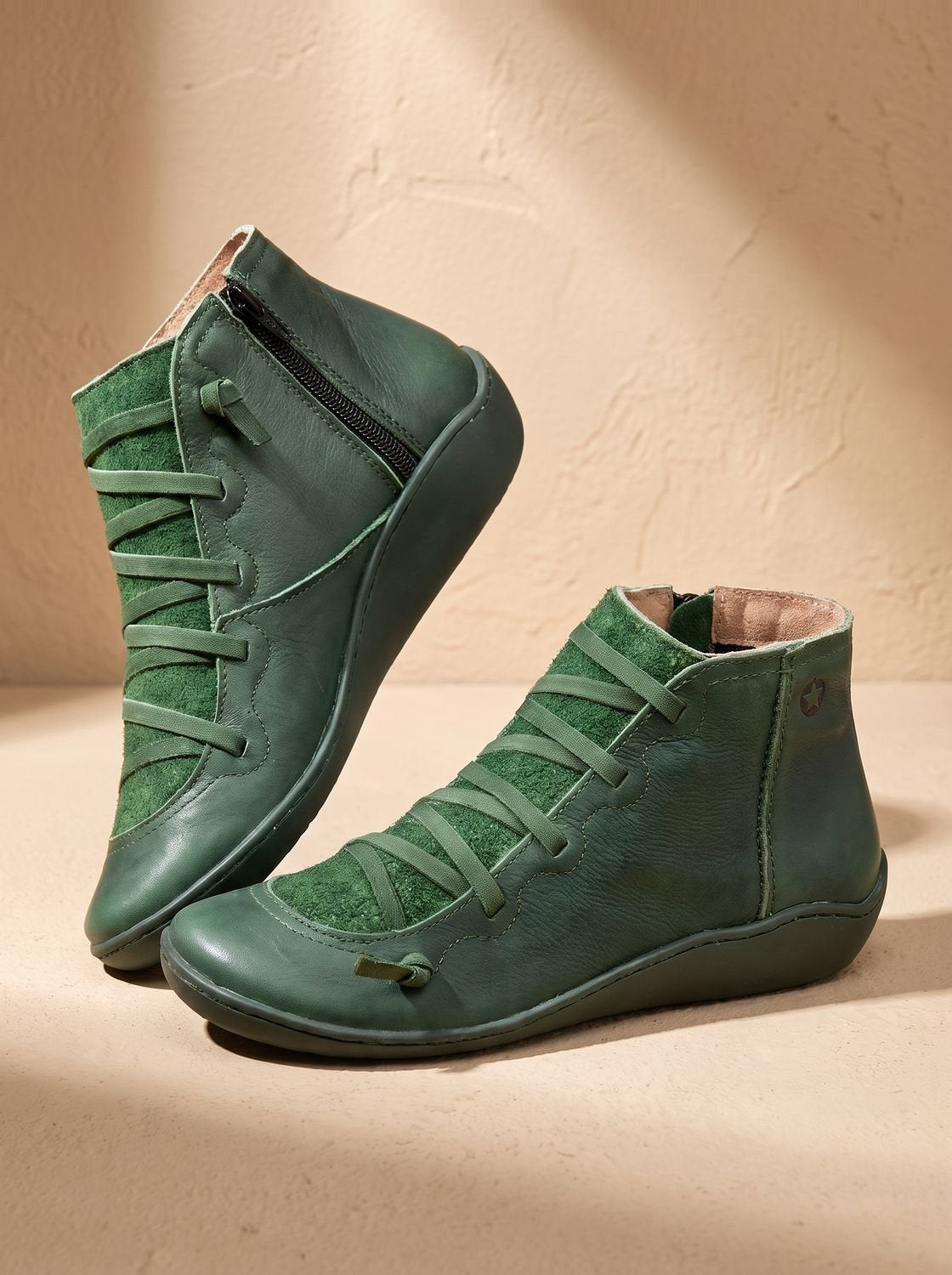 Women's Arch Support Lace-Up Wedge Ankle Booties - Green
