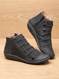 Women's Arch Support Lace-Up Wedge Ankle Booties - Black