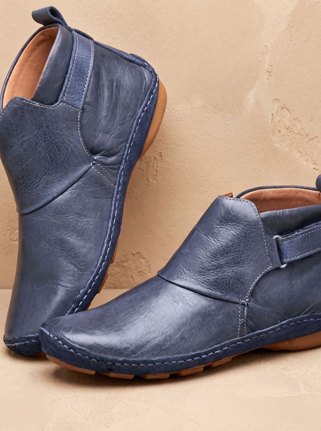 Women's Slip-On Flat Ankle Booties with Buckle Strap - Blue