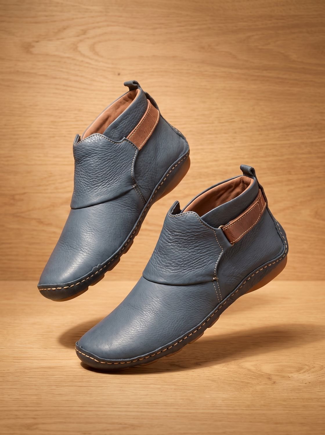 Women's Slip-On Flat Ankle Booties with Buckle Strap - Gray