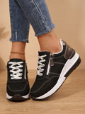 Women's Orthopedic Lace-Up Wedge Sneakers with Side Zip - Black