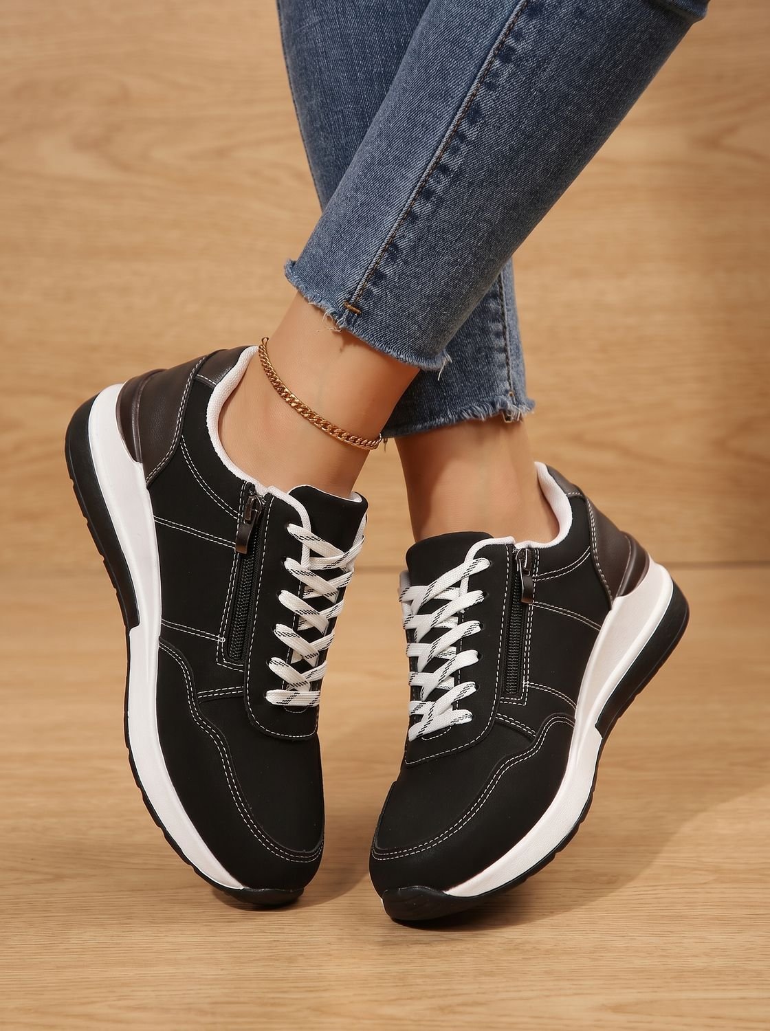 Women's Orthopedic Lace-Up Wedge Sneakers with Side Zip