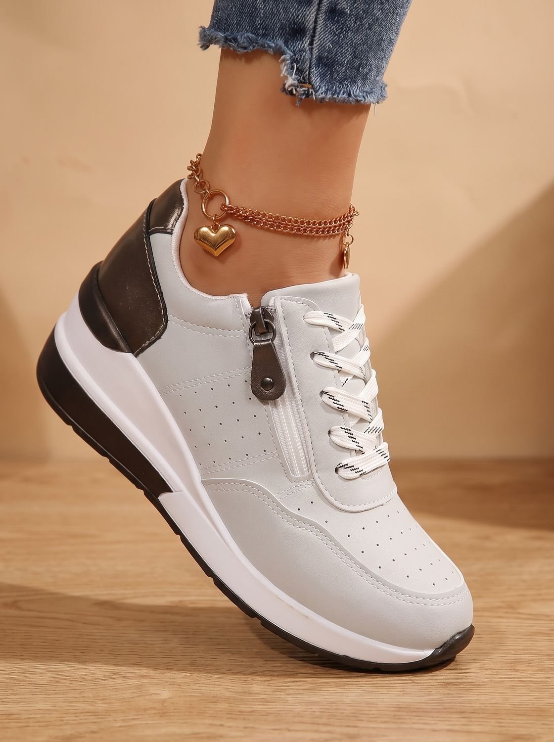 Women's Orthopedic Lace-Up Wedge Sneakers with Side Zip
