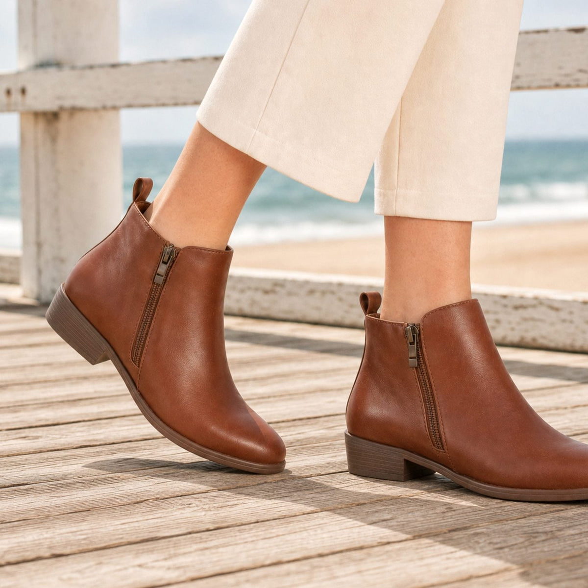 Women's Orthopedic Side-Zip Stacked Heel Ankle Boots - Brown