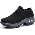 Women's Orthopedic Air-Cushion Knit Sneakers - Black (Gray Sole)