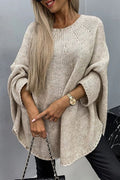 Women's Batwing Sleeve Crewneck Knit Sweater - Beige