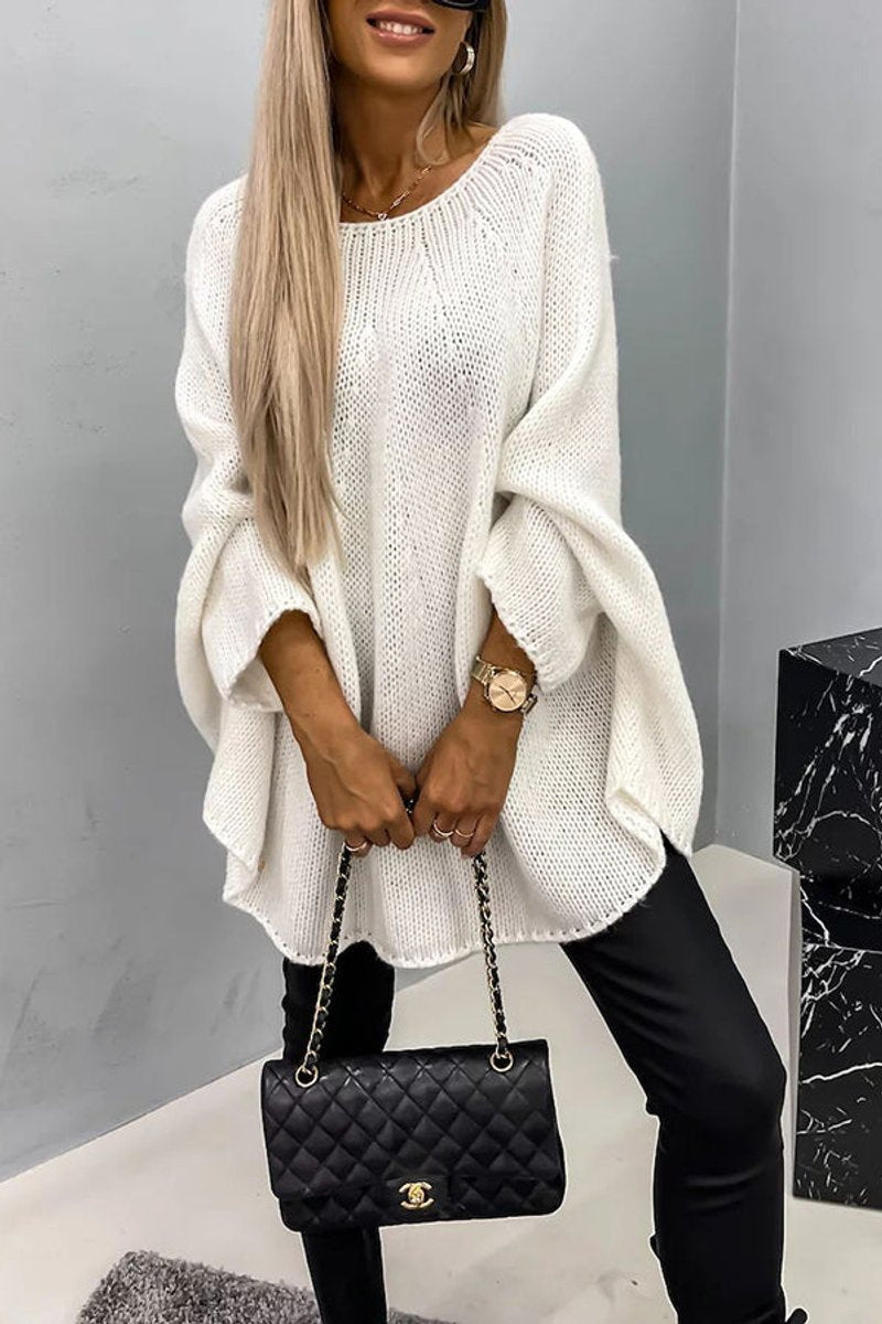 Women's Batwing Sleeve Crewneck Knit Sweater - Cream
