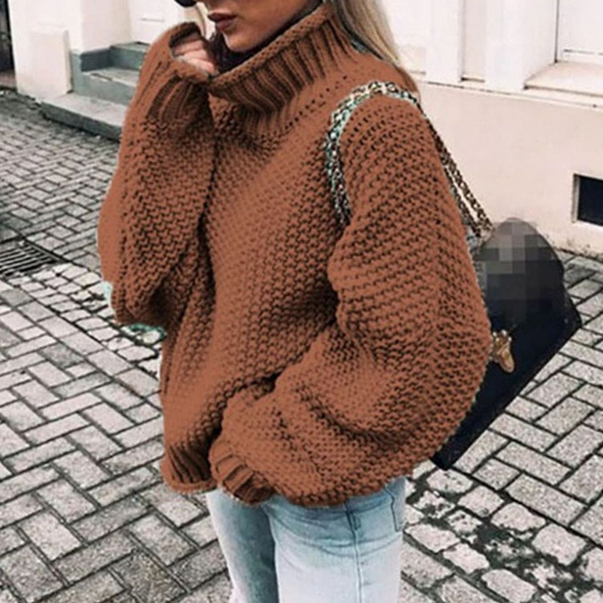 Women's Chunky Knit Foldover Turtleneck Sweater