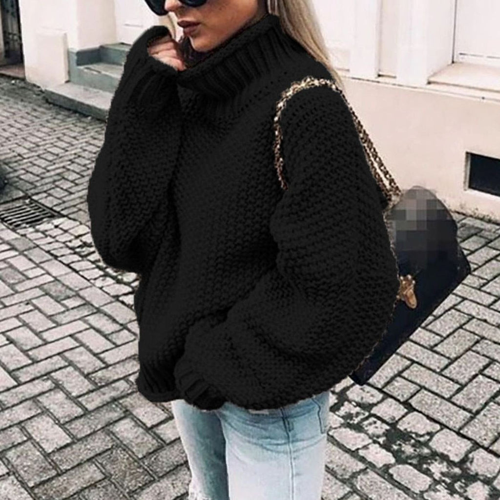 Women's Chunky Knit Foldover Turtleneck Sweater - Gray