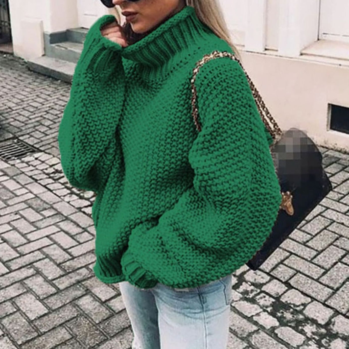 Women's Chunky Knit Foldover Turtleneck Sweater - Red
