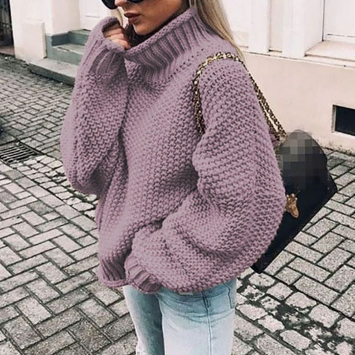 Women's Chunky Knit Foldover Turtleneck Sweater - Green