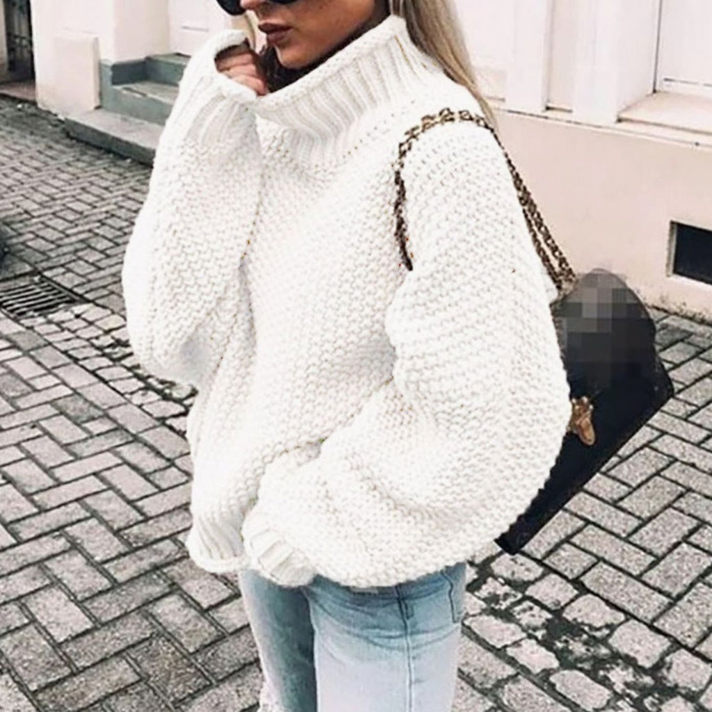 Women's Chunky Knit Foldover Turtleneck Sweater - Khaki